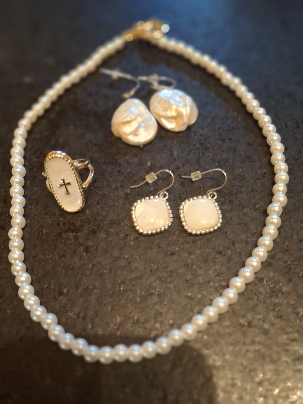 Classic White Pearl Necklace with Gold Accents